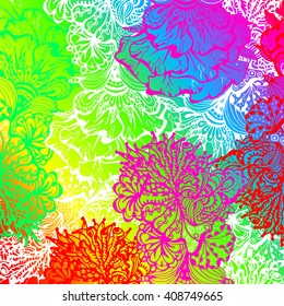 Rainbow colored zentangle style ornament. Vector pattern illustration with white contour.