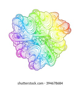 Rainbow colored,neon background with zentangle style ornament. Vector pattern illustration.