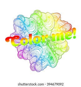 Rainbow colored,neon background with zentangle style ornament. Vector pattern illustration.Color it! Can be used as a cover for adult coloring book design