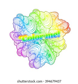 Rainbow colored,neon background with zentangle style ornament. Vector pattern illustration.Color it! Can be used as a cover for adult coloring book design