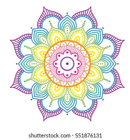 Rainbow colorful abstract mandala on pink background, ethno motive, vector illustration, eps 10