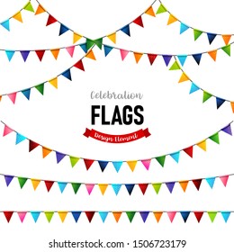 Rainbow colorful celebration triangle pattern flags design element for Carnival garland, holiday, festival, happy new year and birthday party invitations greeting card decoration vector illustration