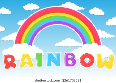 rainbow colorful cloud blue sky text effect font style template cute background design for kids and baby stuff store playground