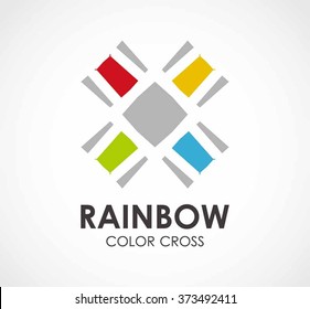 Rainbow of colorful cross abstract vector and logo design or template geometric flat business icon of company identity symbol concept