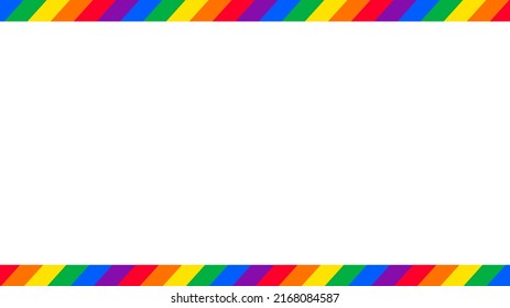 Rainbow colorful diagonal striped line border frame background design. Happy LGBT pride month theme vector template. 