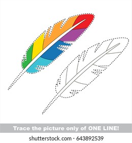 Rainbow Colorful Feather to be traced only of one line, the tracing educational game to preschool kids with easy game level, the colorful and colorless version.