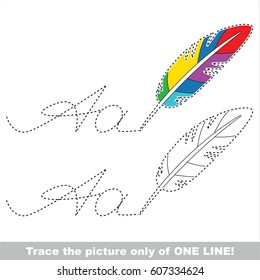 Rainbow Colorful Feather and letter A. Dot to dot educational game for kids.