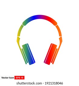 Rainbow colorful headphones in isolation on a white background. 