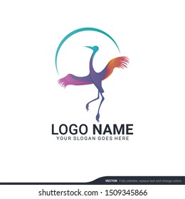rainbow colorful heron logo design. Editable logo design