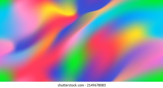 Rainbow colorful holo abstract seamless pattern. Iridescent holographic backdrop. Vibrant background in 80s and 90s style. Tie dye art gradient effect. Unicorn wallpaper. Fairy tale backdrop.