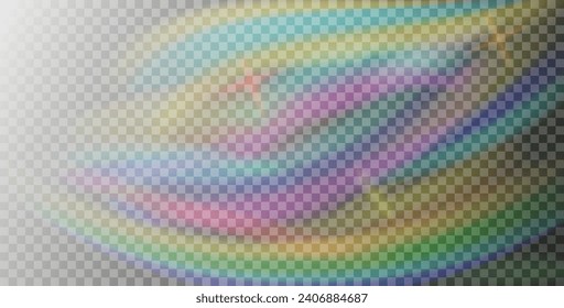 Efecto prisma luminoso de color arcoiris, fondo. Reflexión holográfica, superposición de la sombra de la llama de cristal. Ilustración vectorial del fondo abstracto de la luz iridiscente borrosa.