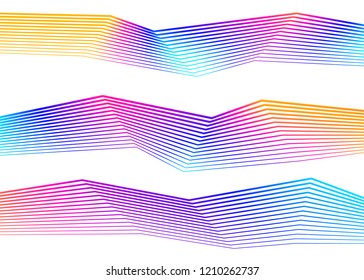 Rainbow colorful. Linear background. Design elements. Poligonal lines. Protective layer for banknotes, certificates template. Vector Vector lines of different thicknesses from thin to thick EPS 10