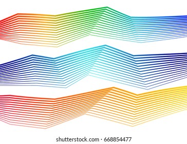 Rainbow colorful. Linear background. Design elements. Poligonal lines. Protective layer for banknotes, certificates template. Vector Vector lines of different thicknesses from thin to thick EPS 10