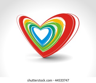 rainbow colorful lines crossing each other on heart shape ,vector illustration