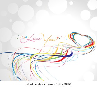 rainbow colorful lines crossing each other on heart shape ,vector illustration