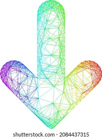 Rainbow colorful net down direction. Geometric wire carcass 2D net based on down direction icon, generated with crossed lines, with rainbow gradient.