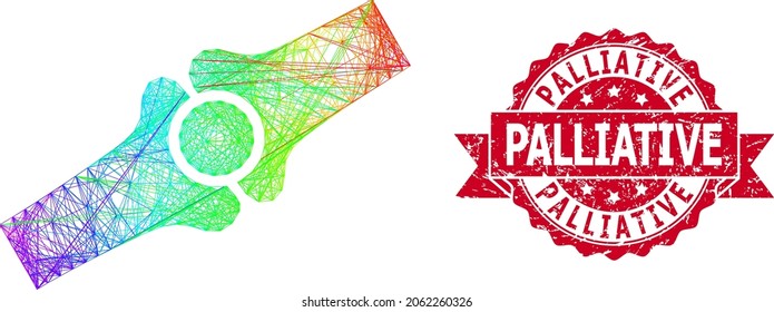 Rainbow colorful network artificial bone joint, and Palliative rubber ribbon stamp. Red stamp seal contains Palliative tag inside ribbon.