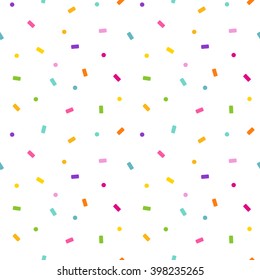 Rainbow Colorful Seamless Vector Pattern Background Illustration With Falling Paper Confetti And Polka Dots