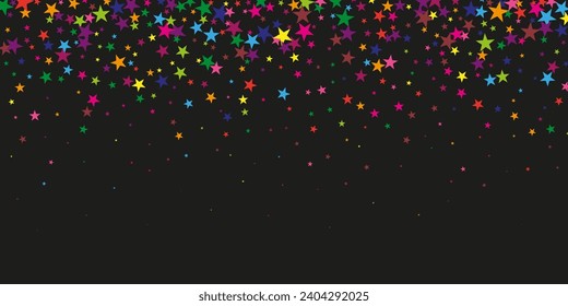 Rainbow colorful shooting stars on black background, abstract background design for posters, gift paper