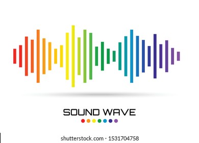 Rainbow colorful sound wave on white background. Audio Music signal symbol. icon musical pulse player. Vector illustration in flat design.