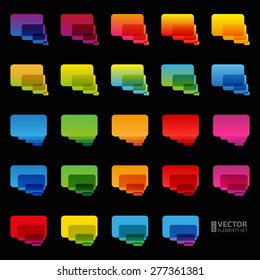 Rainbow colorful transparent rounded rectangle chat bubbles set on black background. RGB EPS 10 vector illustration