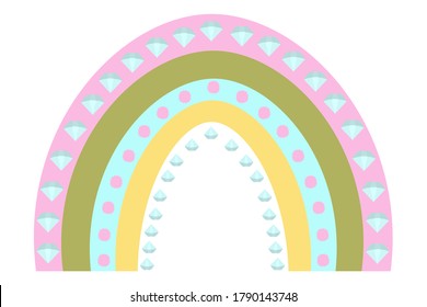 Rainbow. Colorful vector illustration. Isolated white background. Boho style. A bright natural phenomenon. Ethnic motives. Multi-colored stripes with fancy ornaments. Template for advertising, banner.