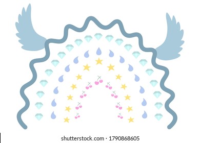 Rainbow. Colorful vector illustration. Isolated white background. Boho style. A striking natural phenomenon. Ethnic motives. Multicolored stripes with fantasy patterns. Template for advertising.