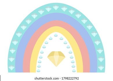Rainbow. Colorful vector illustration. Isolated white background. Boho style. A striking natural phenomenon. Ethnic motives. Multicolored stripes with fantasy patterns. Rainbow print. Pastel tone.
