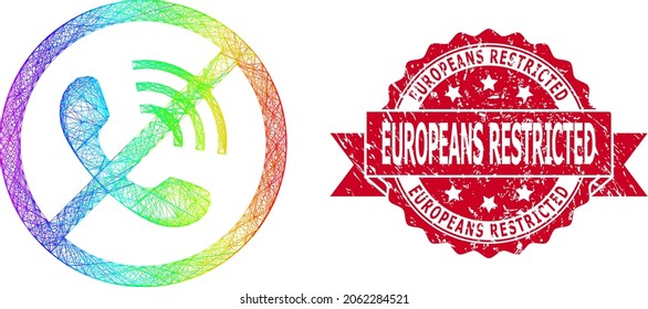 El arcoiris colorido marco de alambre sin llamadas telefónicas, y los europeos restringieron el sello de cinta corroída. El sello rojo incluye texto restringido en el interior de la cinta.