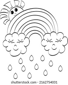 Rainbow coloring page. Easy to print weather coloring page for kids 