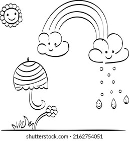 Página de coloreo arcoiris. Página de coloreado del clima fácil de imprimir para los niños 