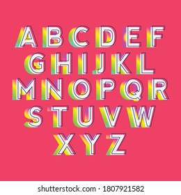 Rainbow Colors 3d outline alphabets typography set vector design