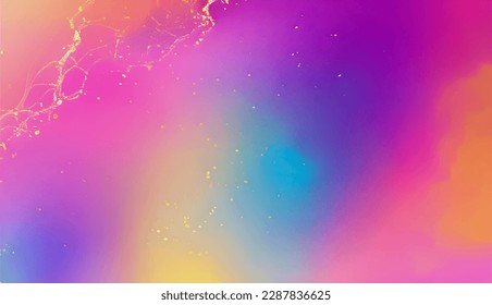 Rainbow colors abstract background with gold dust, veins or cracks. Vivid colorful banner template of dream concept on sweet content. Cute cartoon girly backdrop. Bright multi colored sky with stars.