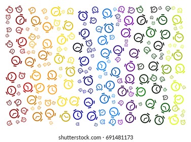 Rainbow colors - abstract vector illustration background texture made of alarm clocks