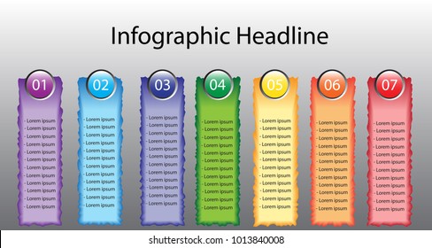 The Rainbow Colors Book Columns, Infographic 7 Templates. (vector)