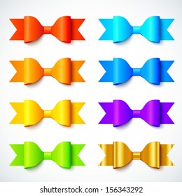 Rainbow colors bright vector paper bows set