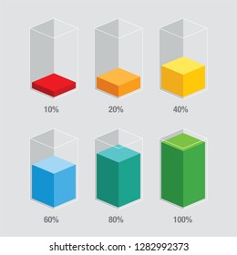 Elementos de plantilla infográficos de colores arcoiris para barras de gráficos o visualización de diagramas, 10%, 20%, 40%, 60%, 80