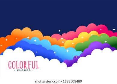 rainbow colors clouds with stars background