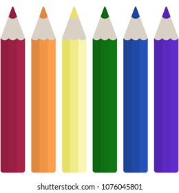 Rainbow Colors Colored Pencils Illustration - Set of 6 colored pencils in rainbow colors isolated on white background