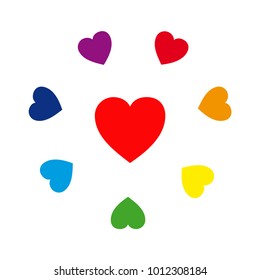 rainbow colors, colorful hearts, hearts in a circle