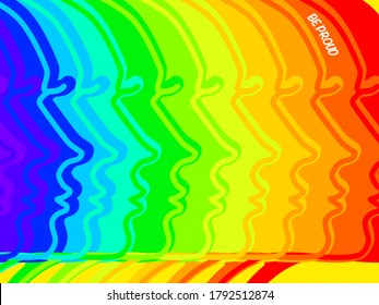 rainbow colors faces outline with text be proud vector yellow orange green blue purple 