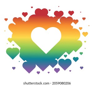 Rainbow colors flag with heart elements. LGBT community and gender equality rights.
