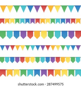 Rainbow colors flat style vector holiday flags garlands set on white background