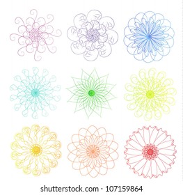 Rainbow colors flower, snowflakes vector