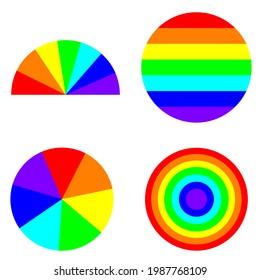 Rainbow colors in the form of diagrams. Sector diagram and ring diagram.