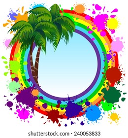 Rainbow Colors Frame and Palm Trees