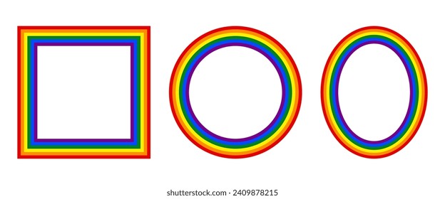 Rainbow colors frames set,LGBT flag colors frames  vector illustration.Template border.