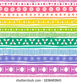 Rainbow colors hand drawn striped pattern design for christmas holidays background.