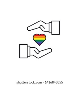 Rainbow colors heart inside hands. Pride symbol modern simple vector icon