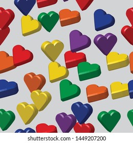 Rainbow Colors Hearts Seamless Pattern, 3D Illustration